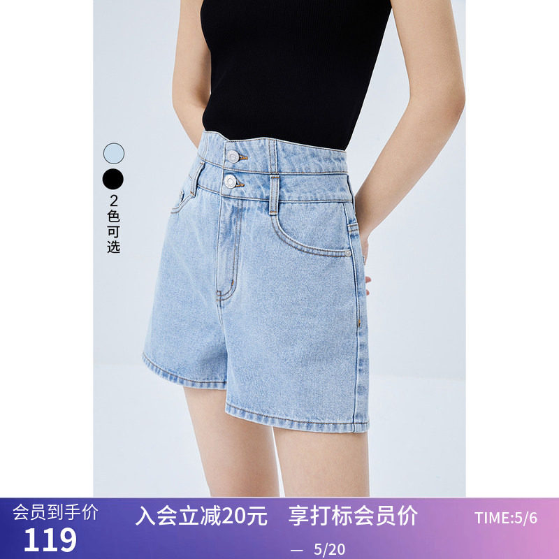 【商场同款】LILY夏新款女装洋气双腰头显瘦高腰阔腿牛仔短裤