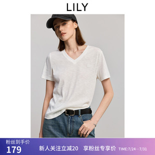 T恤上衣 LILY2025夏新款 女装 简约肌理感休闲基础款 V领气质百搭短袖