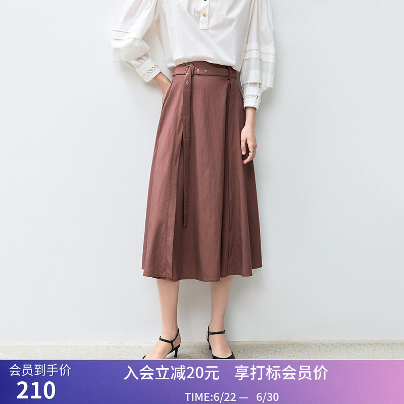 【商场同款】LILY夏新款垂感舒适时尚百搭褶皱中长通勤半身裙