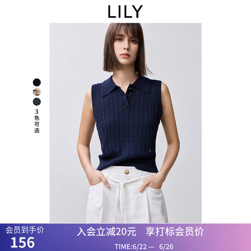 【商场同款】LILY夏新款女装复古POLO领休闲百搭无袖针织衫