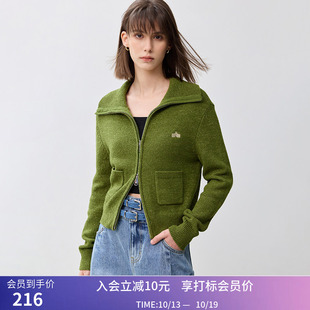 【商场同款】LILY秋新款AB衫亮闪纱线双开拉链针织开衫女短款