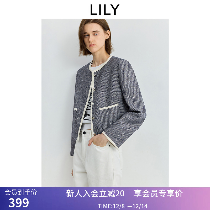 【商场同款】LILY2025秋新款女装含羊毛气质通勤短款小香风外套女