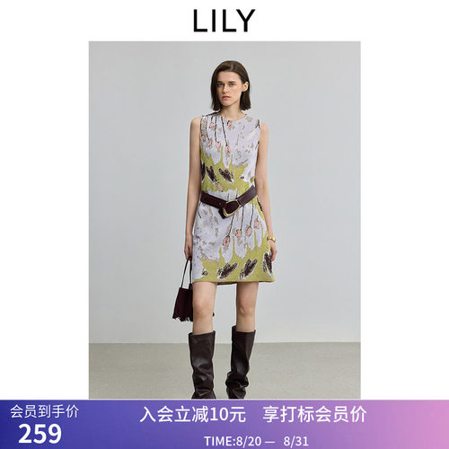 【商场同款】LILY2025秋新款女装全棉手绘提花休闲无袖圆领连衣裙