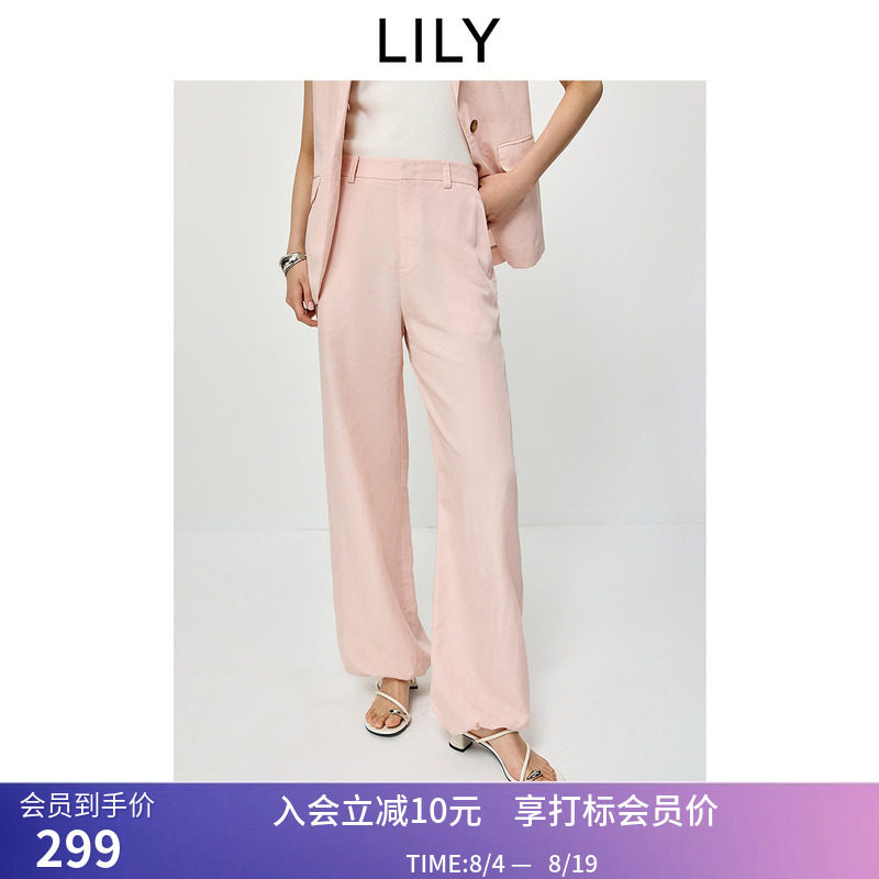 LILY2026夏新款女装莱赛尔亚麻混纺简约宽松休闲通勤直筒裤束脚裤