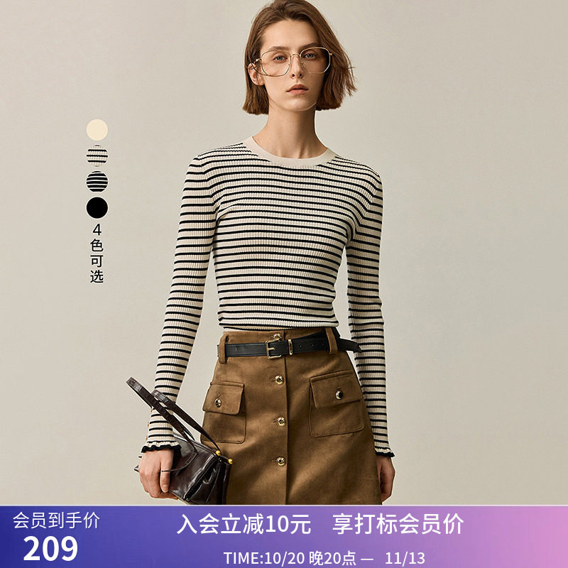 【商场同款】LILY冬新款女装绵羊毛山羊绒修身百搭针织衫打底