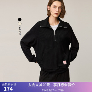 LILY冬新款女装松弛感拉链领翻领休闲宽松落肩百搭通勤卫衣女
