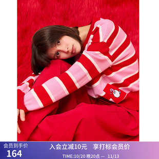 LILY冬新款女装时髦撞色条纹宽松百搭通勤套头圆领针织衫女款