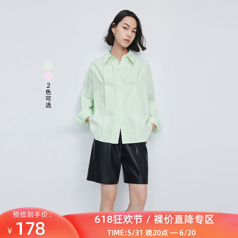 LILY2024春新款女装多巴胺穿搭别致压褶都市通勤休闲宽松垂感衬衫 女装/女士精品 衬衫 原图主图