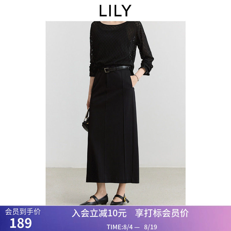 【商场同款】LILY秋新款女装气质商务职业通勤黑色直筒半身裙