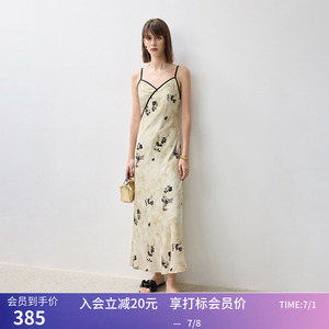 【商场同款】LILY秋新款新中式禅意艺术感提花斜襟吊带连衣裙