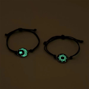 夜光日月恋人感应夜光手链编织手绳学生ins情侣手链月亮送礼物