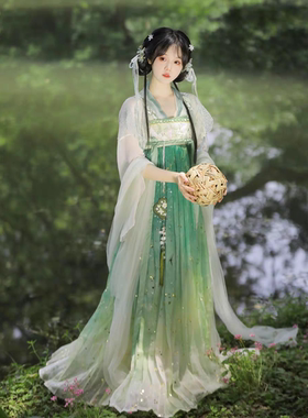 唐制新款汉服女小柳儿绿色古风齐胸肩带裙改良超仙汉元素古装春夏