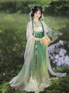 唐制新款汉服女小柳儿绿色古风齐胸肩带裙改良超仙汉元素古装春夏