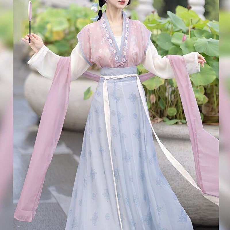 新款春夏仙气唐制齐腰汉服女改良日常通勤三件套显瘦古风拍照襦裙