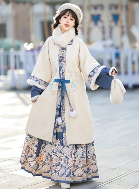 加绒刺绣长袄马面裙明制汉服女冬