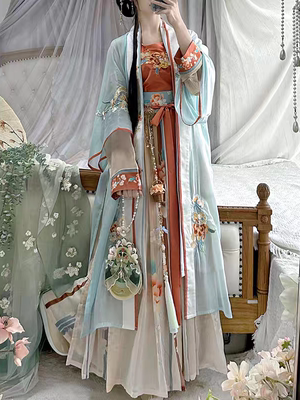 宋制汉服女长干寺绣花四件套春夏