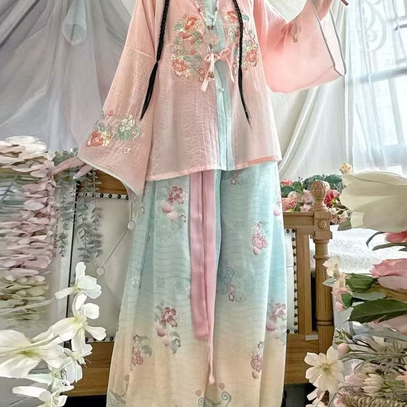 明制汉服女【桃桃仙姬】重工刺绣圆领衫蓬蓬裙灯笼裤春夏新款古装