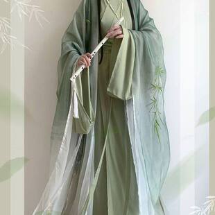 魏晋制汉服女飞花令春夏款青竹大袖衫直裾重工刺绣中国风超仙套装
