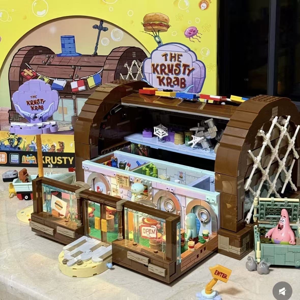 AREAX砖区海绵宝宝蟹堡王餐厅正版成人积木玩具益智拼装女孩礼物