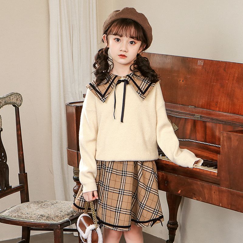 21195女童jk制服套装秋冬网红洋气学院百褶裙两件套大童裙子