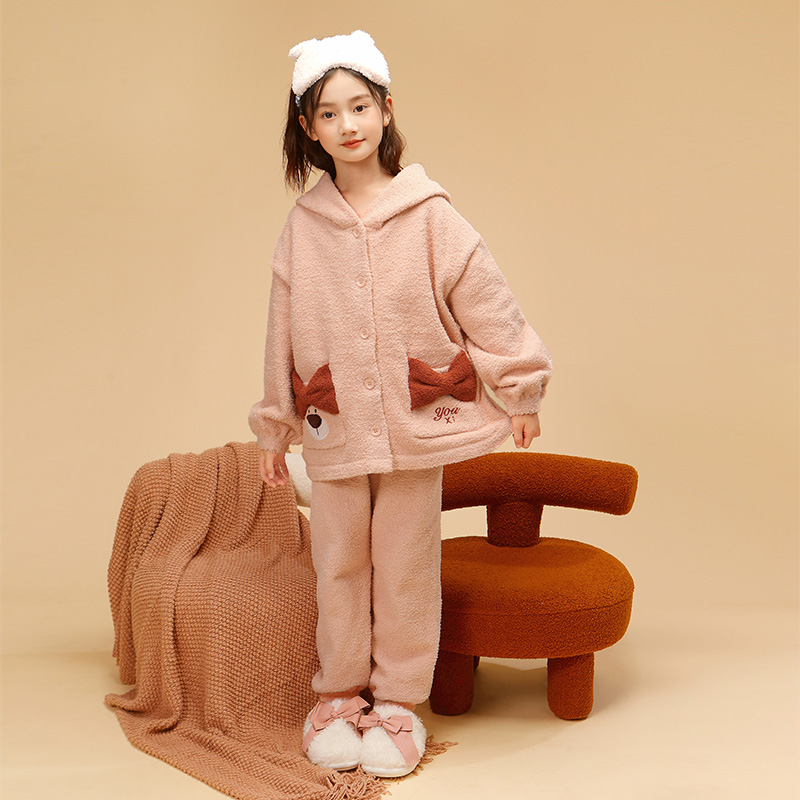 女童连帽家居服2023新款可爱小女孩童装套装法兰绒居家服大童衣服 女童连帽家居服2023新款可爱小女孩童装套装法兰绒居家服大童衣服