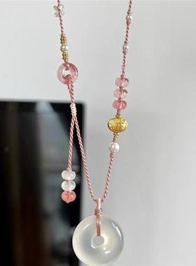 「莫兰迪粉」莫兰迪粉平安扣编绳项链绳diy半成品可挂吊坠万能链