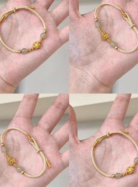 「奶芙芙」镀18k金莲花编绳手链和田玉转运珠少女心气质手绳礼物