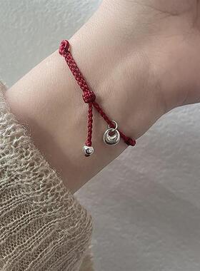 s925纯银小秤砣红绳手链手工编织转运珠情侣手绳福牌女生好运礼物