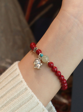 「马上有钱」保真朱砂搭配999足银小马手链女本命年好运闺蜜礼物