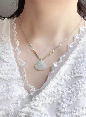 手工编女细锁骨项链温柔高档精致可挂和田玉佛平安扣锁绿色吊坠绳