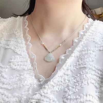 手工编女细锁骨项链温柔高档精致可挂和田玉佛平安扣锁绿色吊坠绳