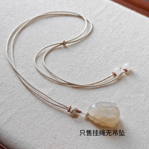手工编织高档玉石平安扣佛公翡翠吊坠挂绳项链绳锁骨链女细可调节