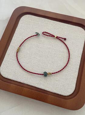 天然A货翡翠转运珠手链本命年护身平安极细小红绳手绳女好运礼物