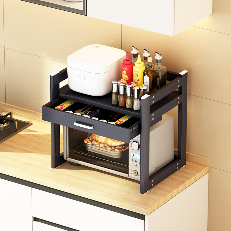 太空铝双层台面微波炉置物架