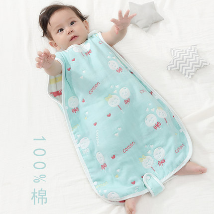 婴儿童无袖睡袋夏季新生宝宝纯棉纱布露背心护肚空调房透气防踢被