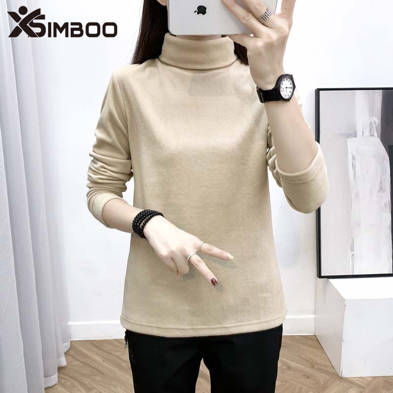 保暖抓绒衣simboo女打底纯色