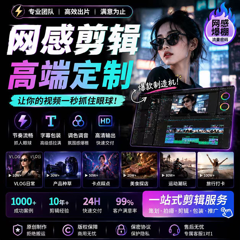 抖音短视频专业制作小红书原创网感口播自媒体Vlog博主高级感剪辑图片