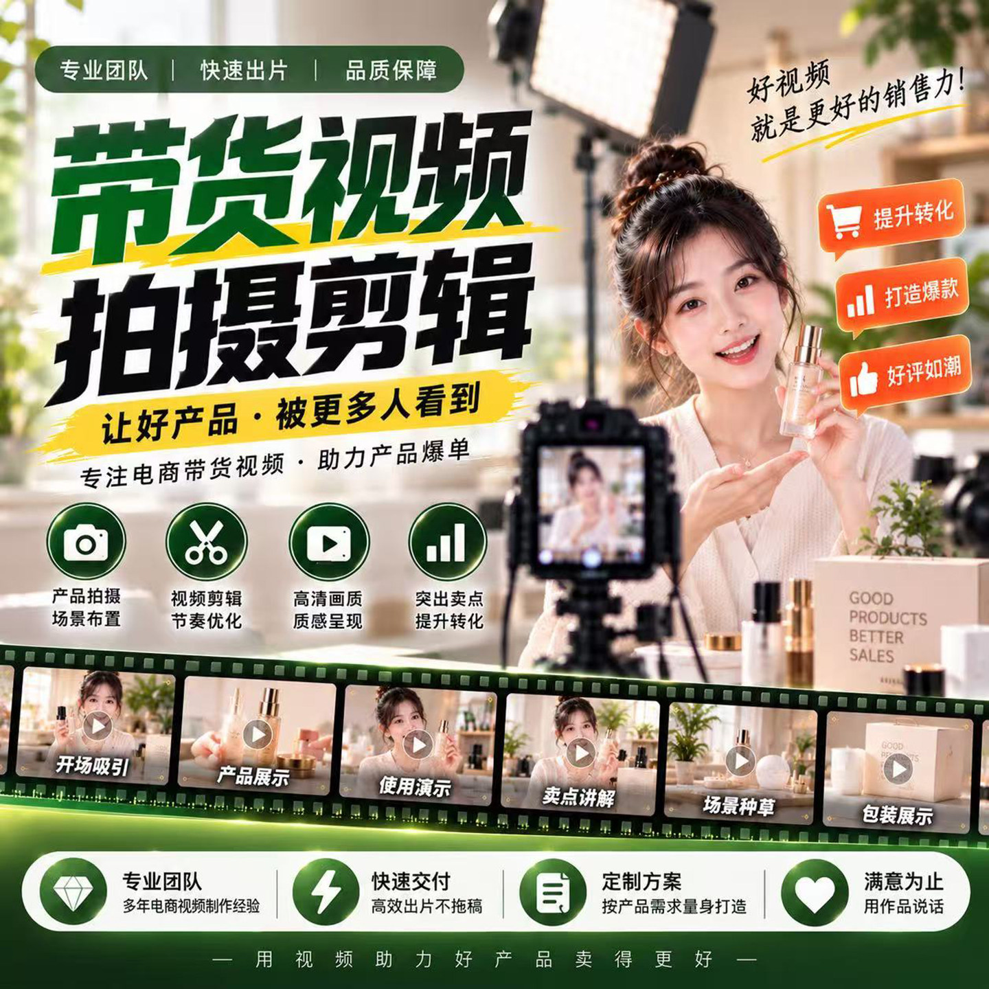 抖音带货短视频制作剪辑拍摄口播千川信息流产品广告宣传片微电影