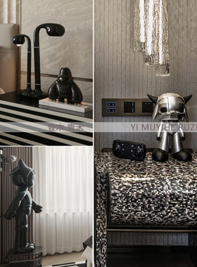 现代样板间儿童房卧室床头柜潮玩公仔主题软装饰品搭配桌面摆件