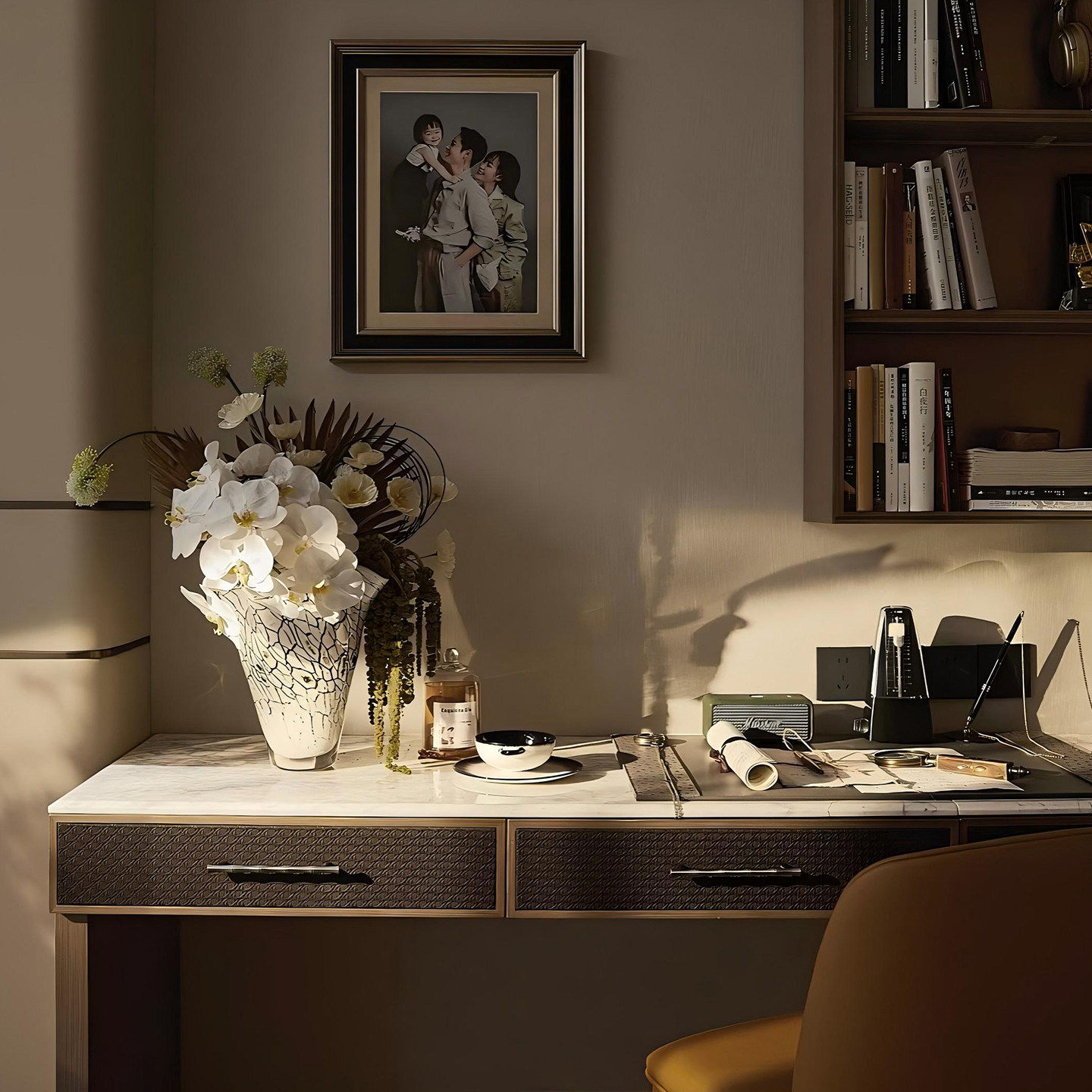 高级感现代轻奢样品房家具展厅书桌室内书房摆件软装搭配设计装饰