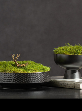 新中式永生苔藓绿植茶几角几样板房设计师售楼处盆景摆件