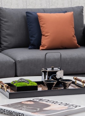 新中式客厅茶几装饰摆件轻奢高端托盘茶具组合样板间设计搭配摆设