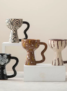 复古手捏马克杯不规则水杯小众杯子手绘陶瓷咖啡杯样板间儿童房