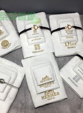轻奢样板房酒店纯棉毛巾方巾浴巾套装简约化妆室浴室软装饰品摆件