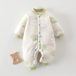 可爱宝宝加厚棉服新生儿外穿爬服婴幼儿夹棉150克加厚连体衣秋冬