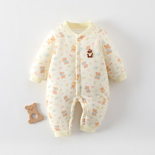 婴儿加厚冬季120g夹棉连体衣冬装宝宝哈衣纯棉连身衣服A类爬爬服