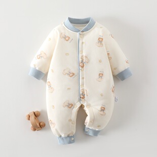无骨A类新生儿60g薄棉连体衣夹棉长袖婴儿爬爬服男女宝宝保暖哈衣