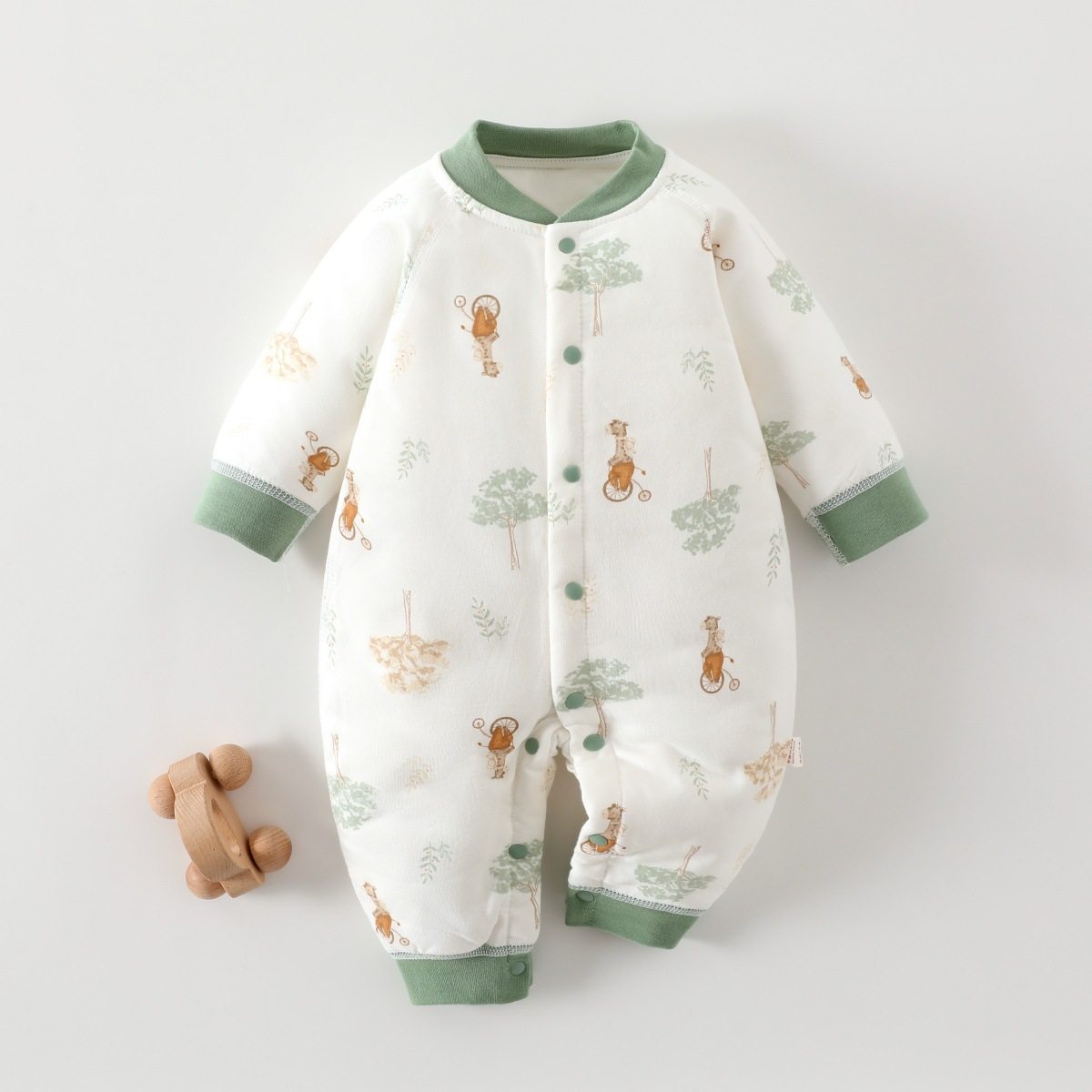 婴幼儿A类保暖长袖连体衣秋冬40克薄棉外出服男女宝宝夹棉长爬服