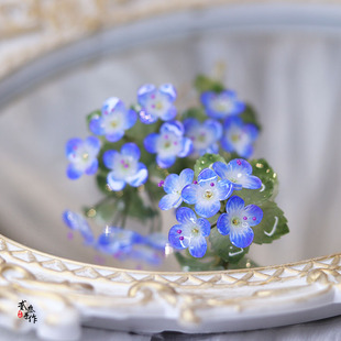 阿拉伯婆婆纳蓝紫色热缩花发簪U钗胸针田园森系原创手工发饰仙气