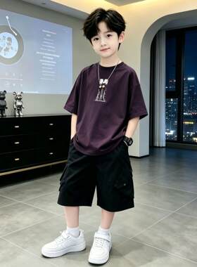男童夏季短袖套装2026新款儿童夏装男孩帅气工装童装夏款大童衣服